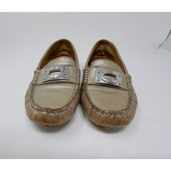Coach New Yoork Napoleon Gold Leather Loafers / Driving Shoes Size 7B - Picture 2 of 10